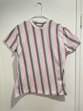 San Francisco Work Shirts Vertical Stripe Tee Mens L Pink Grey Streetwear